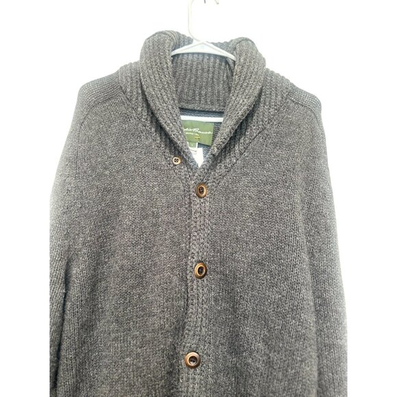 Eddie Bauer Wool Long Button Down Cardigan Mens Large Gray Shawl Collar Grandpa - Picture 5 of 15